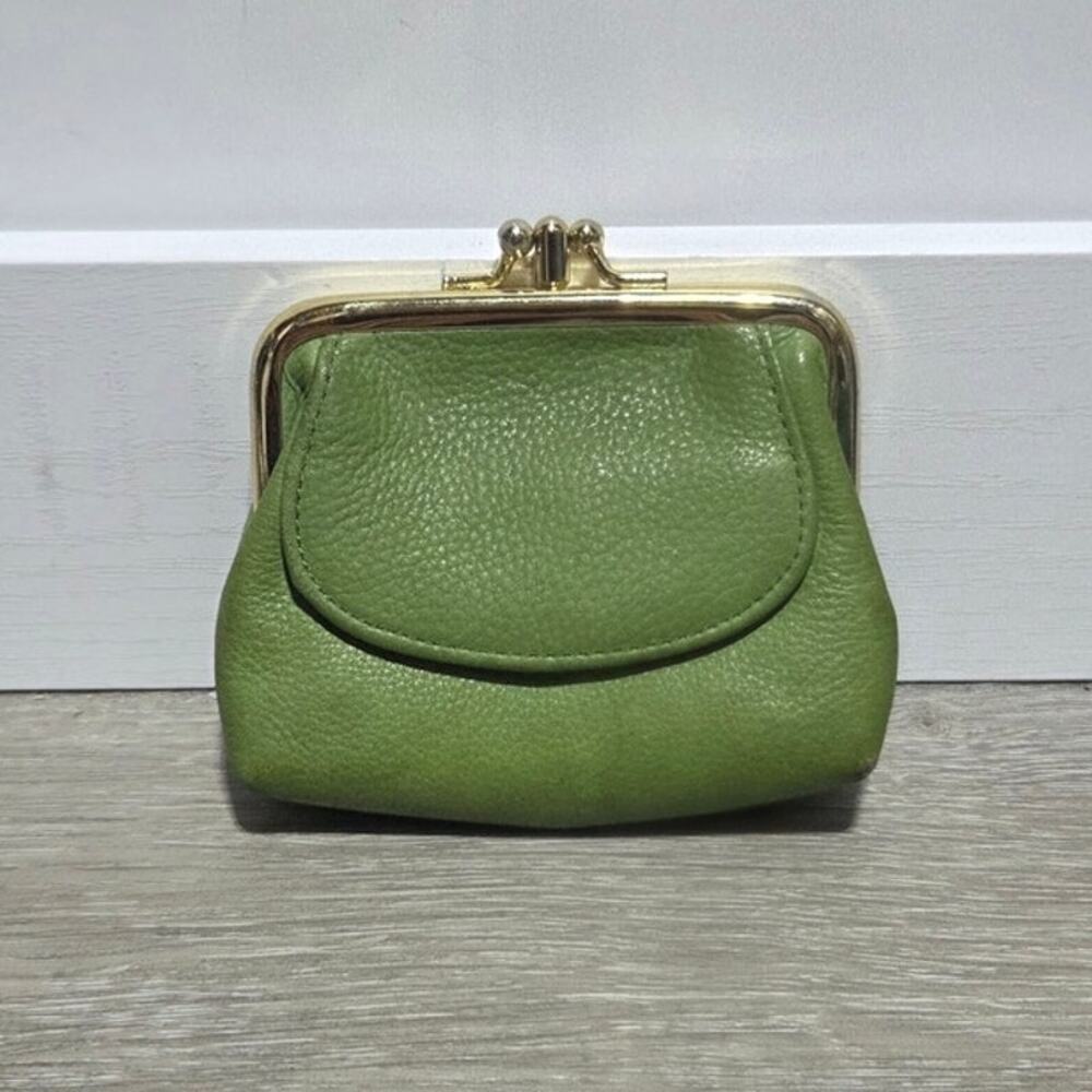 Vintage Genuine Leather Green Bifold Coin Purse